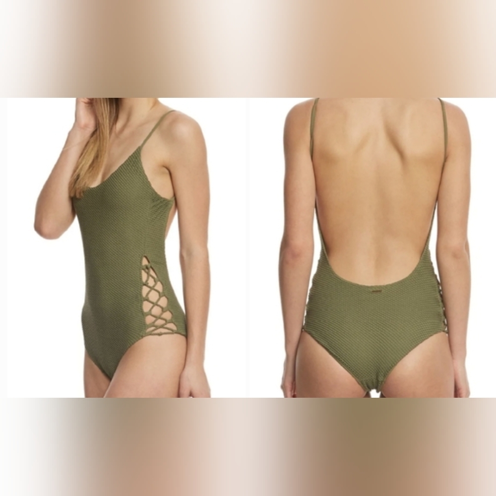 Billabong Olive Green One-Piece Swimsuit with Side Lattice